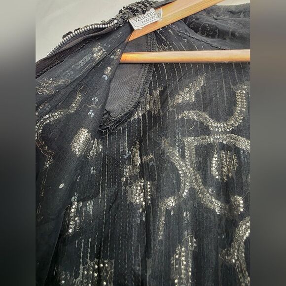 Valentino 1980s Sequined Black and Gold Tiered Taffeta and Lace Dress Rare XS - Picture 4 of 15